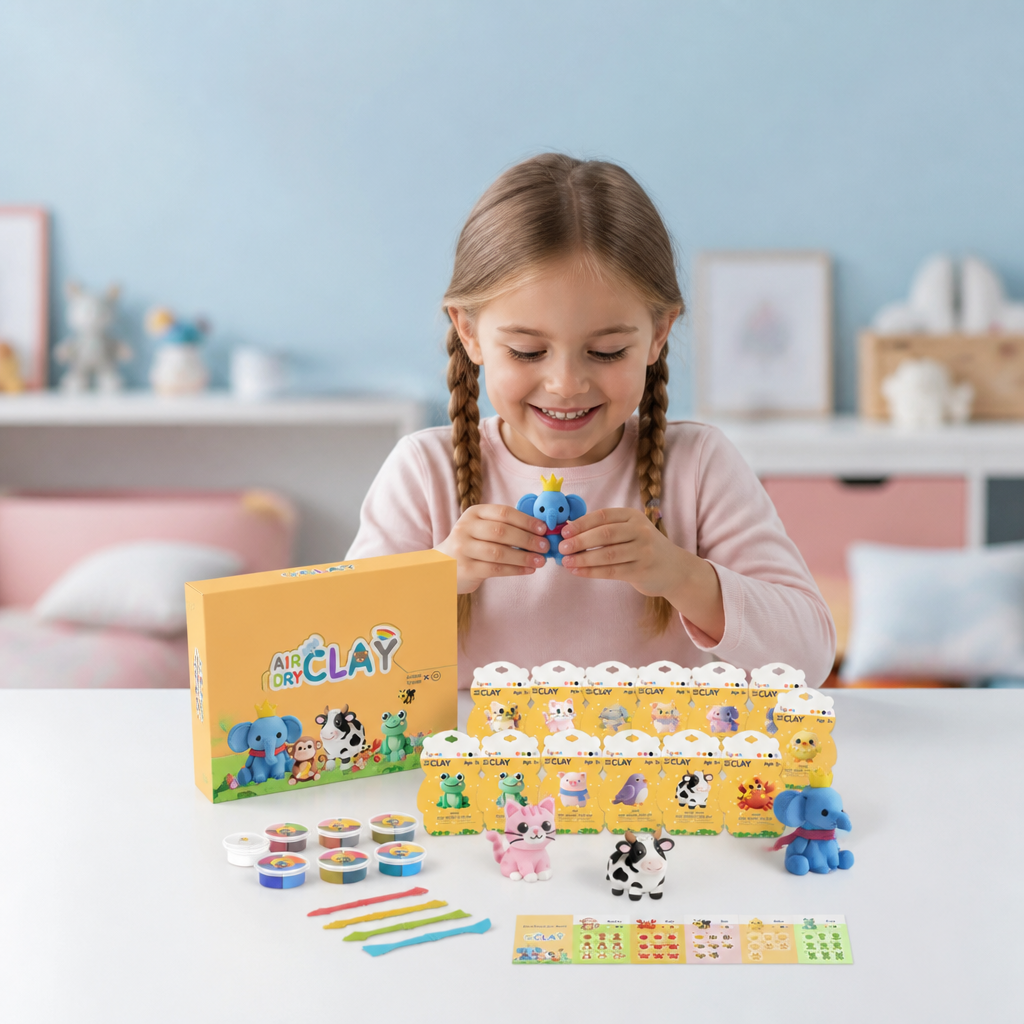 12-teiliges Lufttrocknendes Ton-Bastelset mit Tieren für Kinder