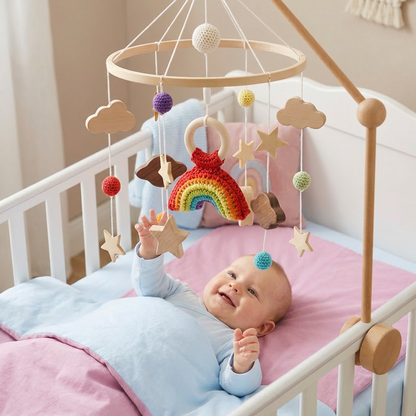 Handgemachtes Baby-Mobile aus Holz & gehäkelten Anhängern – Beruhigendes Bettspielzeug für Neugeborene
