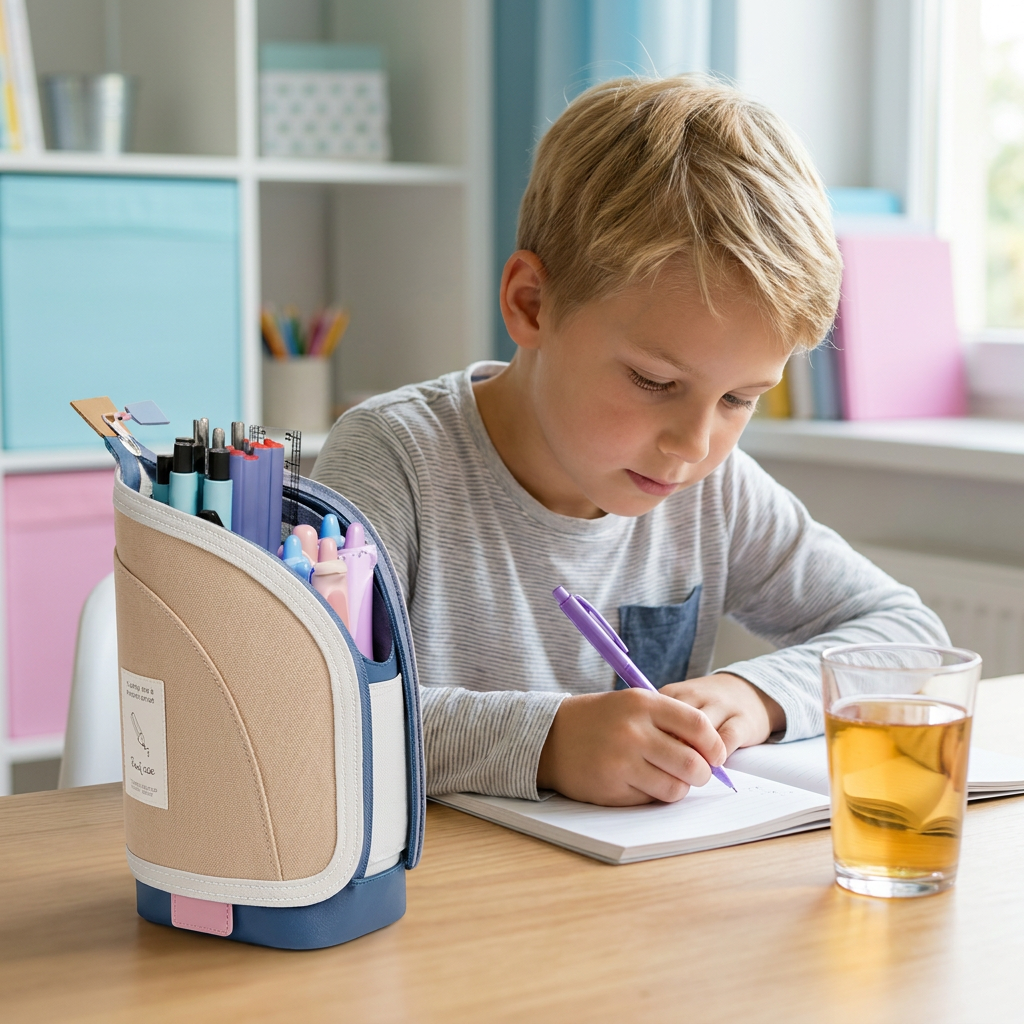 2-in-1 Pop-Up Federmäppchen mit Stiftehalter – Platzsparender Schreibtisch-Organizer