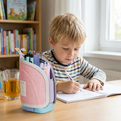 2-in-1 Pop-Up Federmäppchen mit Stiftehalter – Platzsparender Schreibtisch-Organizer