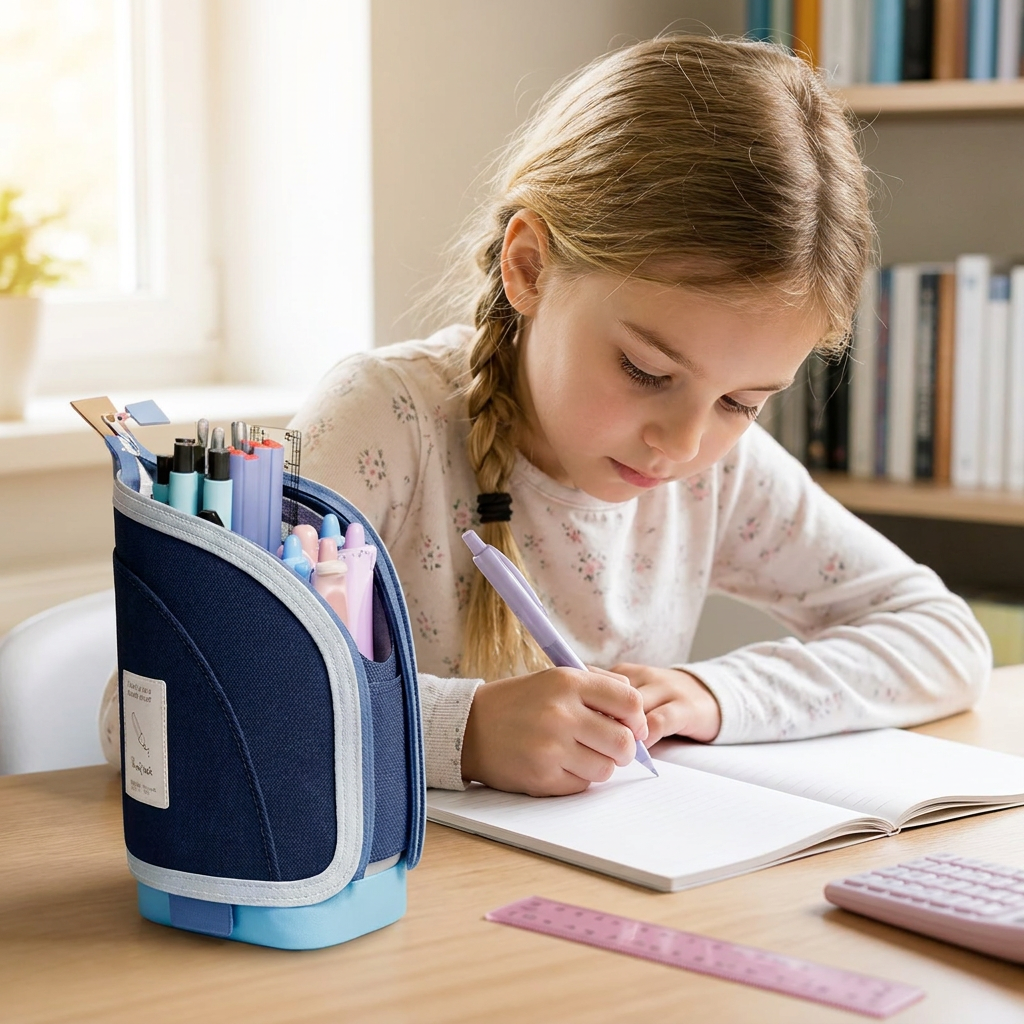 2-in-1 Pop-Up Federmäppchen mit Stiftehalter – Platzsparender Schreibtisch-Organizer