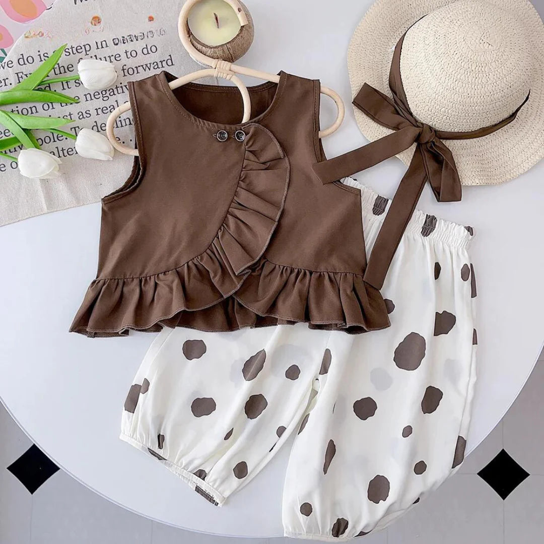 Frischer & Leichter Stoff Sommer-Set für Mädchen mit Rüschen und Punkte-Design – Bequemes Outfit für heiße Tage