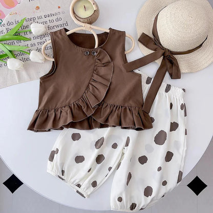 Frischer & Leichter Stoff Sommer-Set für Mädchen mit Rüschen und Punkte-Design – Bequemes Outfit für heiße Tage
