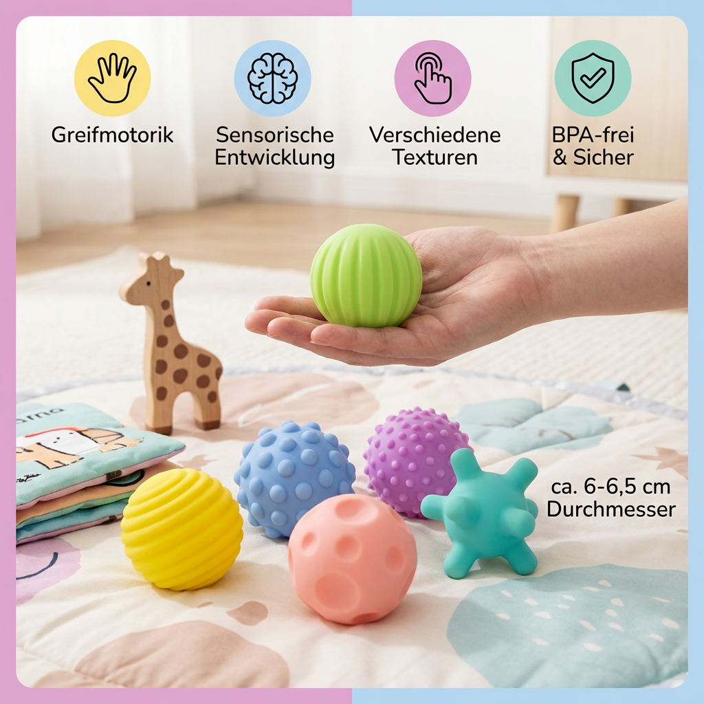 6er Set Sensorik-Bälle – Weiche Tastsinn- & Massagebälle für Babys & Kinder