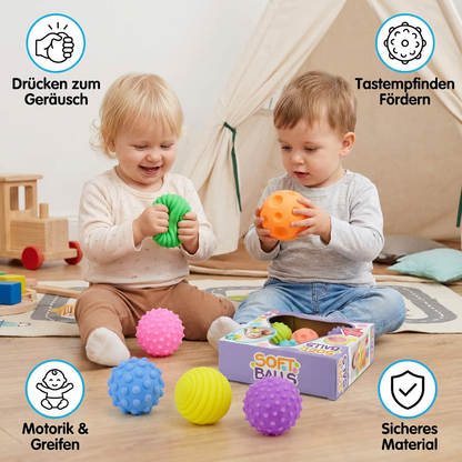 6er Set Sensorik-Bälle – Weiche Tastsinn- & Massagebälle für Babys & Kinder