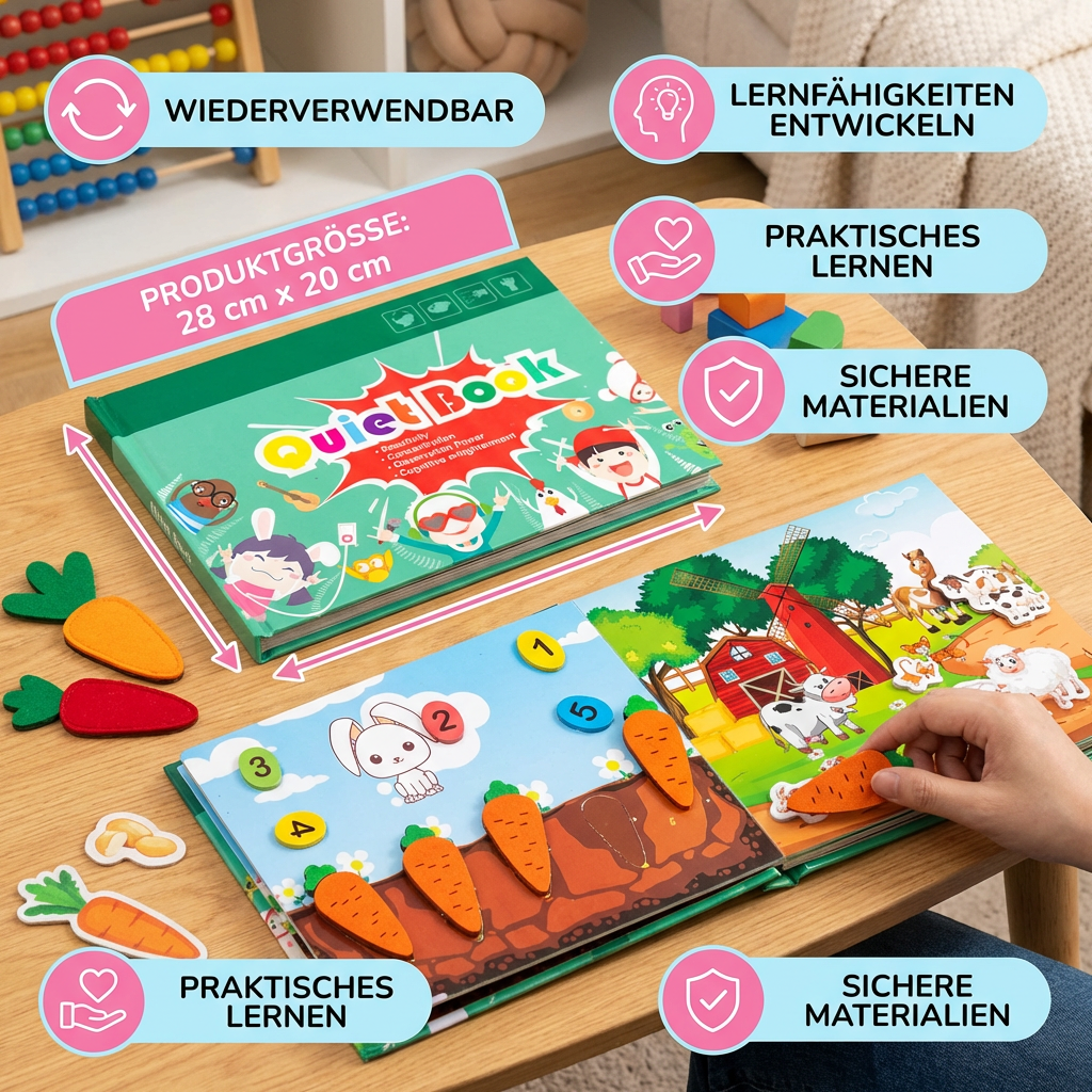 Montessori Sticker-Buch für Kinder – Wiederverwendbares Lern- & Beschäftigunsbuch