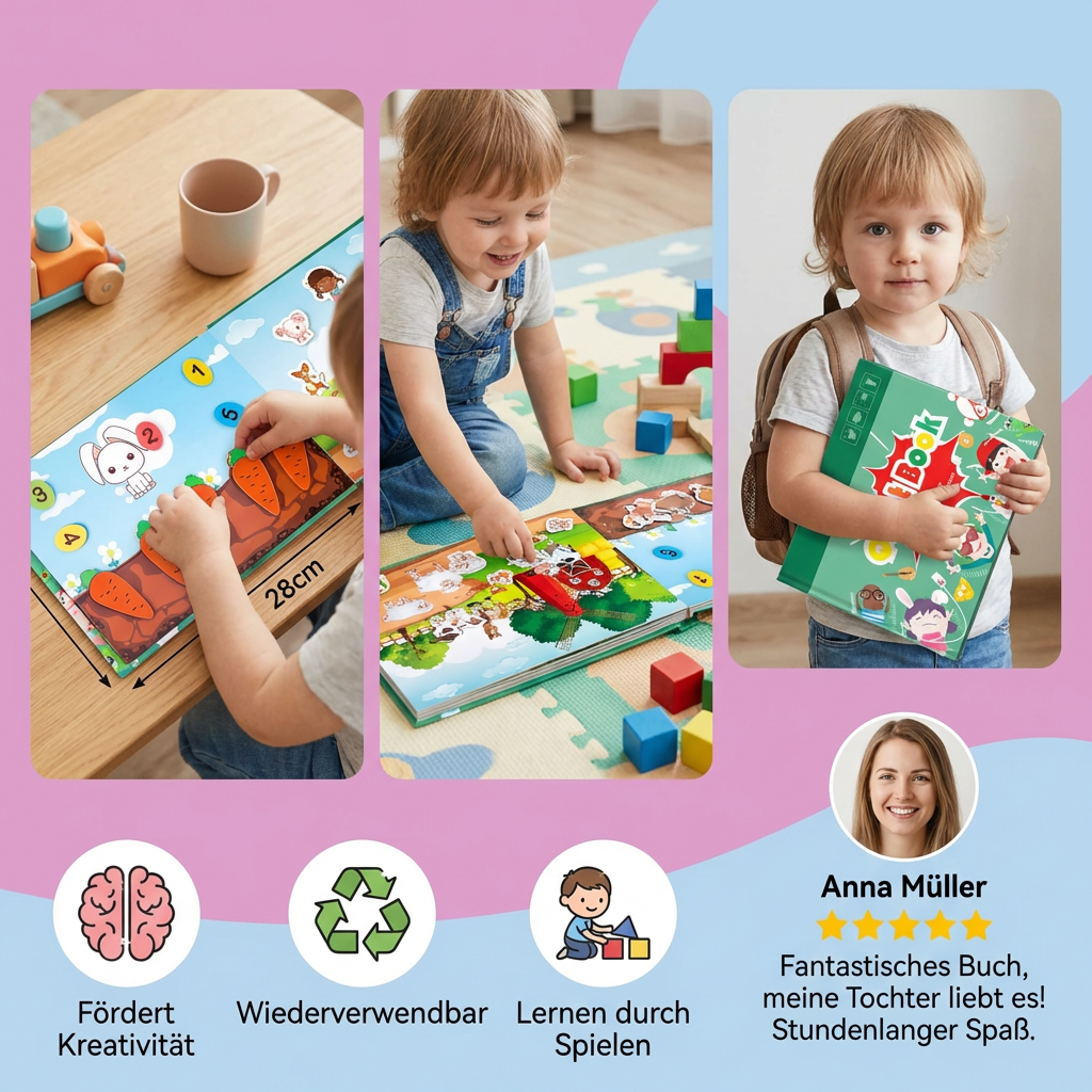 Montessori Sticker-Buch für Kinder – Wiederverwendbares Lern- & Beschäftigunsbuch