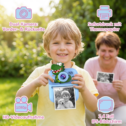 Kinder Sofortbildkamera mit Mini-Thermodrucker – Dual-Kamera & HD-Video (1080p)
