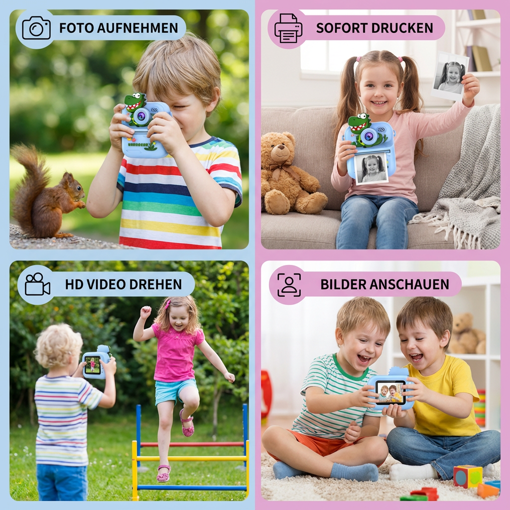 Kinder Sofortbildkamera mit Mini-Thermodrucker – Dual-Kamera & HD-Video (1080p)