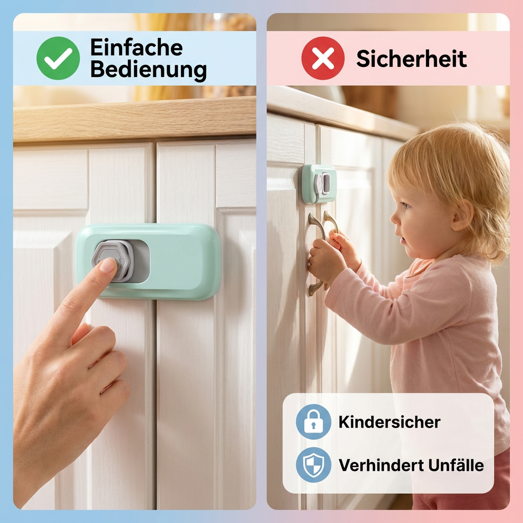 2er Set Kindersicherung für Schrank, Kühlschrank & Schubladen – Multifunktionaler Sicherheitsverschluss für Babys & Kinder