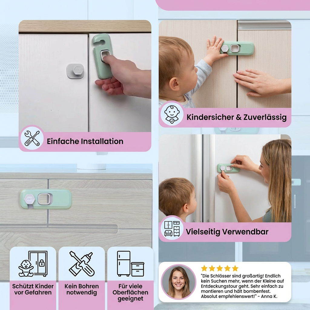 2er Set Kindersicherung für Schrank, Kühlschrank & Schubladen – Multifunktionaler Sicherheitsverschluss für Babys & Kinder