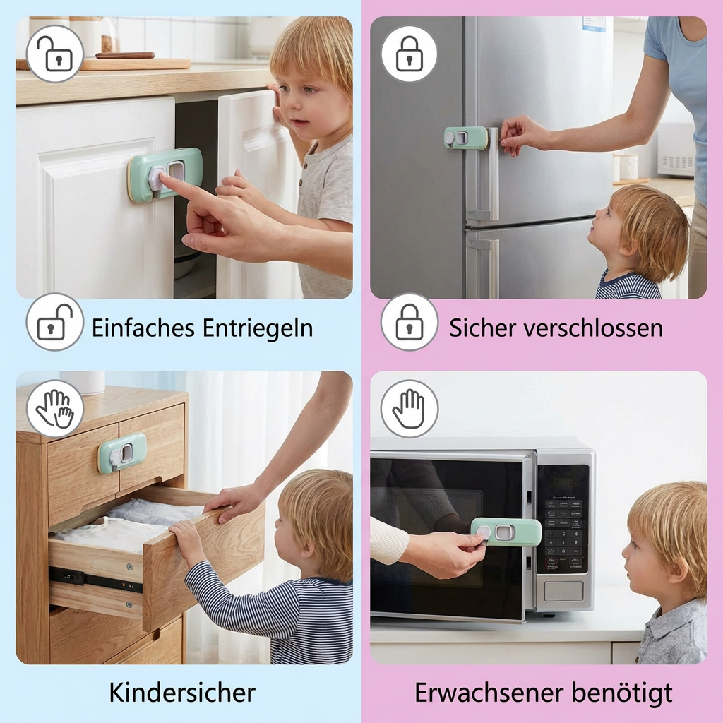 2er Set Kindersicherung für Schrank, Kühlschrank & Schubladen – Multifunktionaler Sicherheitsverschluss für Babys & Kinder