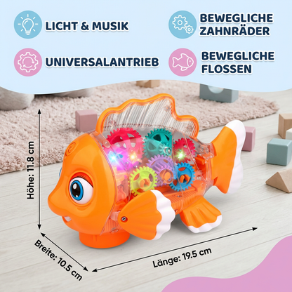 Leuchtender Zahnrad Fisch für Kinder – Transparentes Musik & Bewegungs Spielzeug