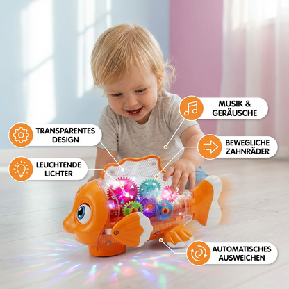 Leuchtender Zahnrad Fisch für Kinder – Transparentes Musik & Bewegungs Spielzeug