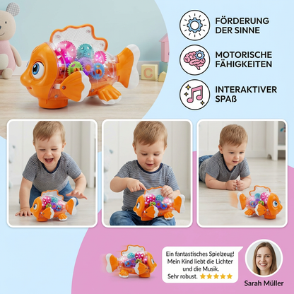 Leuchtender Zahnrad Fisch für Kinder – Transparentes Musik & Bewegungs Spielzeug