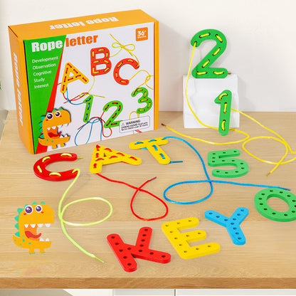 Buchstaben Zahlen und Farben Fädel-Lernspiel aus Holz
