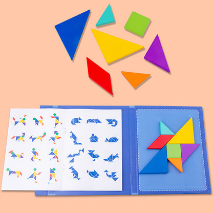 Tragbares Montessori Holz Magnet Tangram Puzzle Buch Lernspielzeug