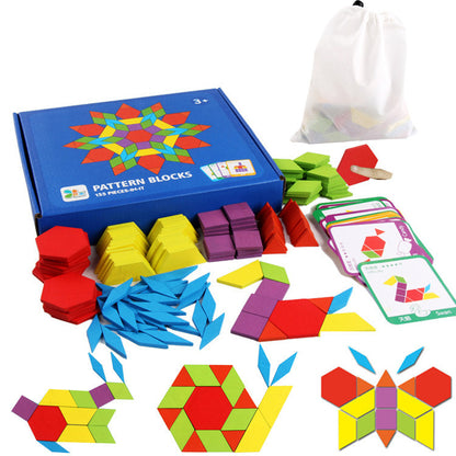 Geometrisches Montessori Holz Puzzle & Rätsel set für Kinder – 155 bunte Teile