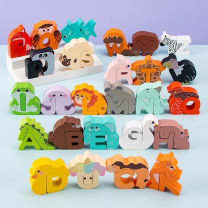 Holz Tier Alphabet Puzzle – A-Z Lernspielzeug für Kinder