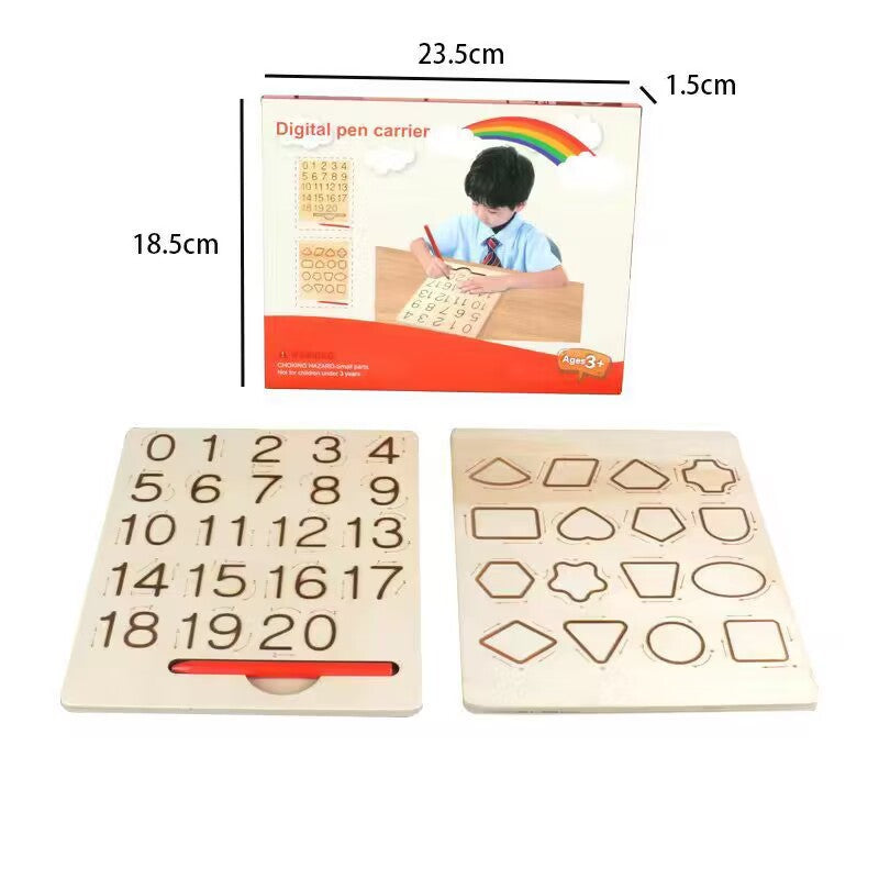 Wooden children's grooved letter pen board for baby learning to practice calligraphy, early education, educational hand-eye coordination toy for kindergarten