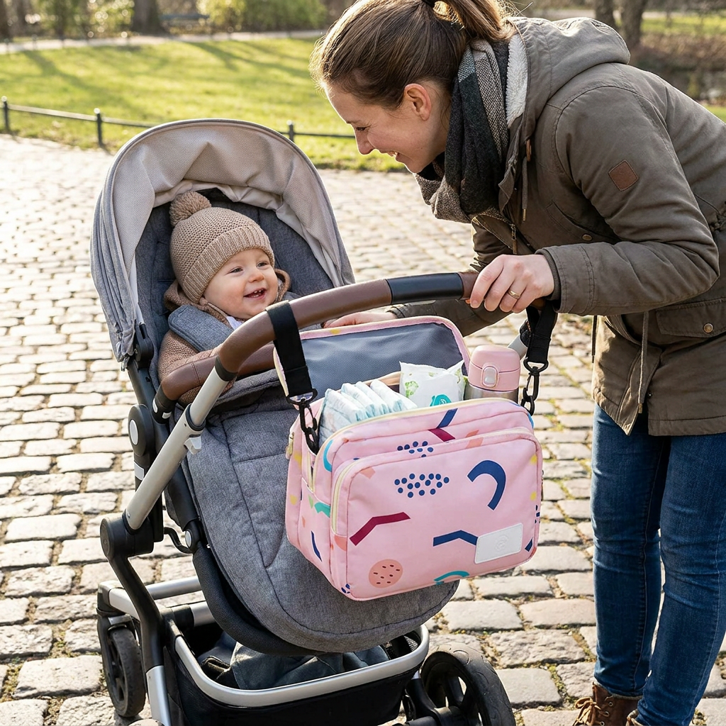 3-in-1 Kinderwagen-Organizer – Wasserdichte Wickeltasche mit isolierten Fächern