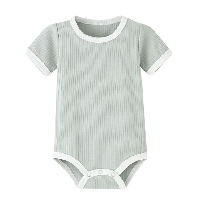 Baby-Strampler mit Kontrastnähten – Kurzarm-Body aus Rippstoff in bunten Farben