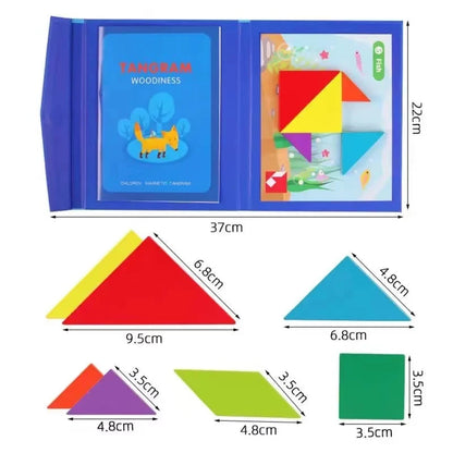Tragbares Montessori Holz Magnet Tangram Puzzle Buch Lernspielzeug