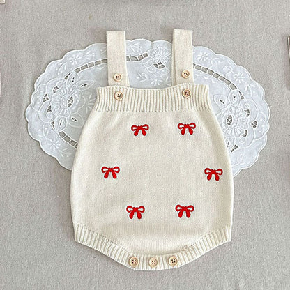 Niedlicher Look – Gestricktes Kleidungsset für Babys mit roten Schleifen