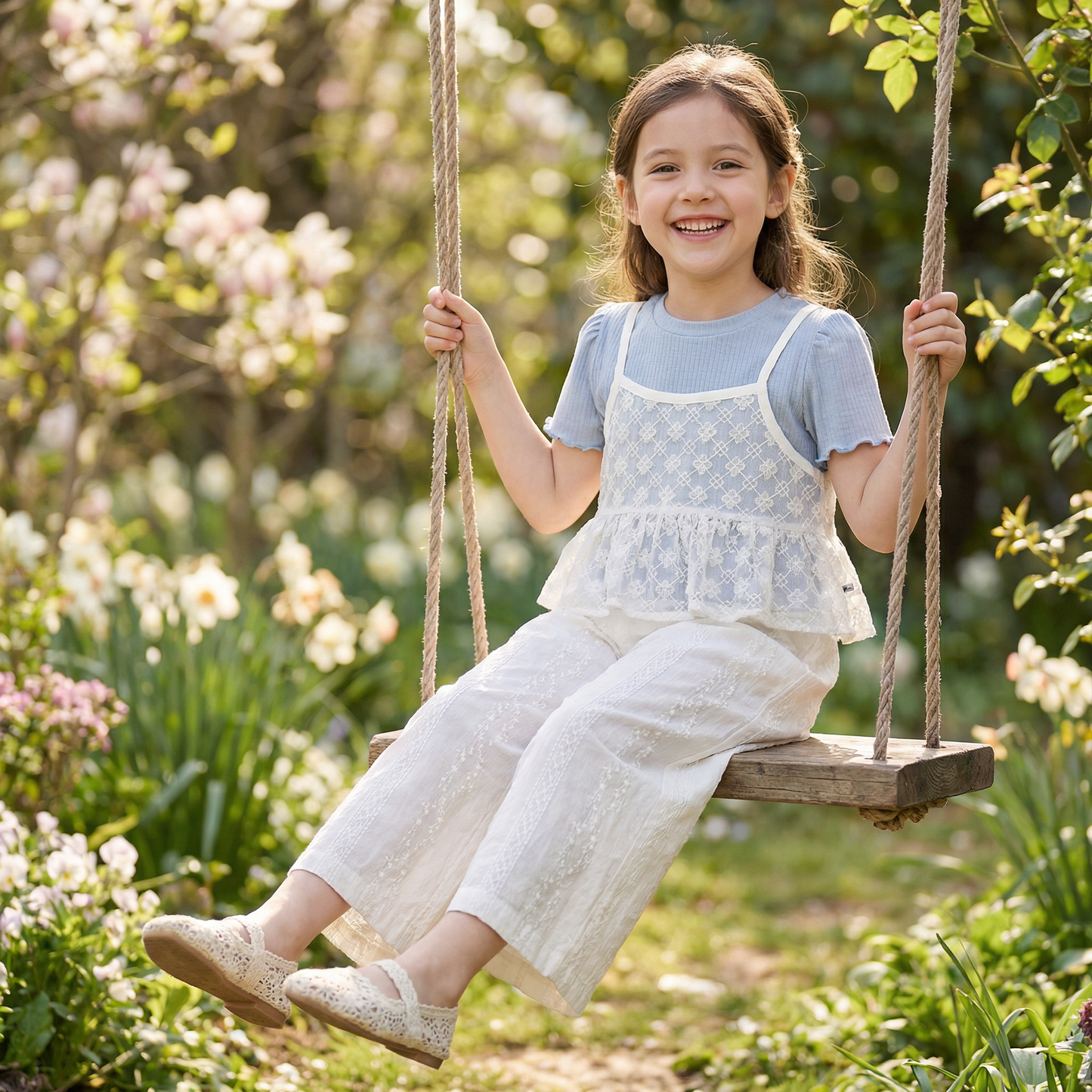 Süßes 3-teiliges Baby-Mädchen Set für Frühling & Sommer – Kurzarm Oberteil mit Spitze, Hose & Outfit