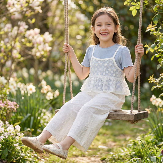 Süßes 3-teiliges Baby-Mädchen Set für Frühling & Sommer – Kurzarm Oberteil mit Spitze, Hose & Outfit