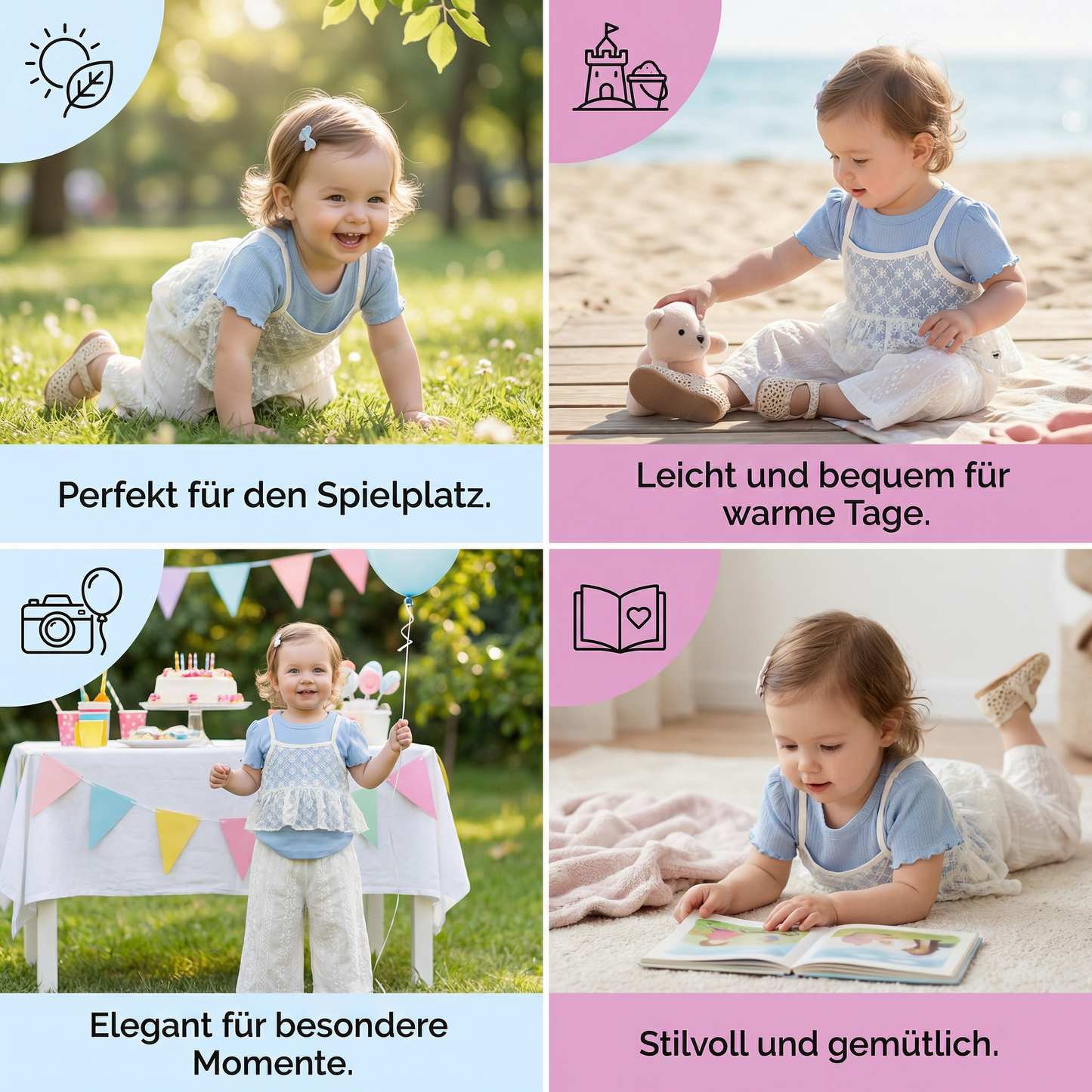 Süßes 3-teiliges Baby-Mädchen Set für Frühling & Sommer – Kurzarm Oberteil mit Spitze, Hose & Outfit