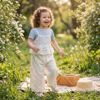 Süßes 3-teiliges Baby-Mädchen Set für Frühling & Sommer – Kurzarm Oberteil mit Spitze, Hose & Outfit