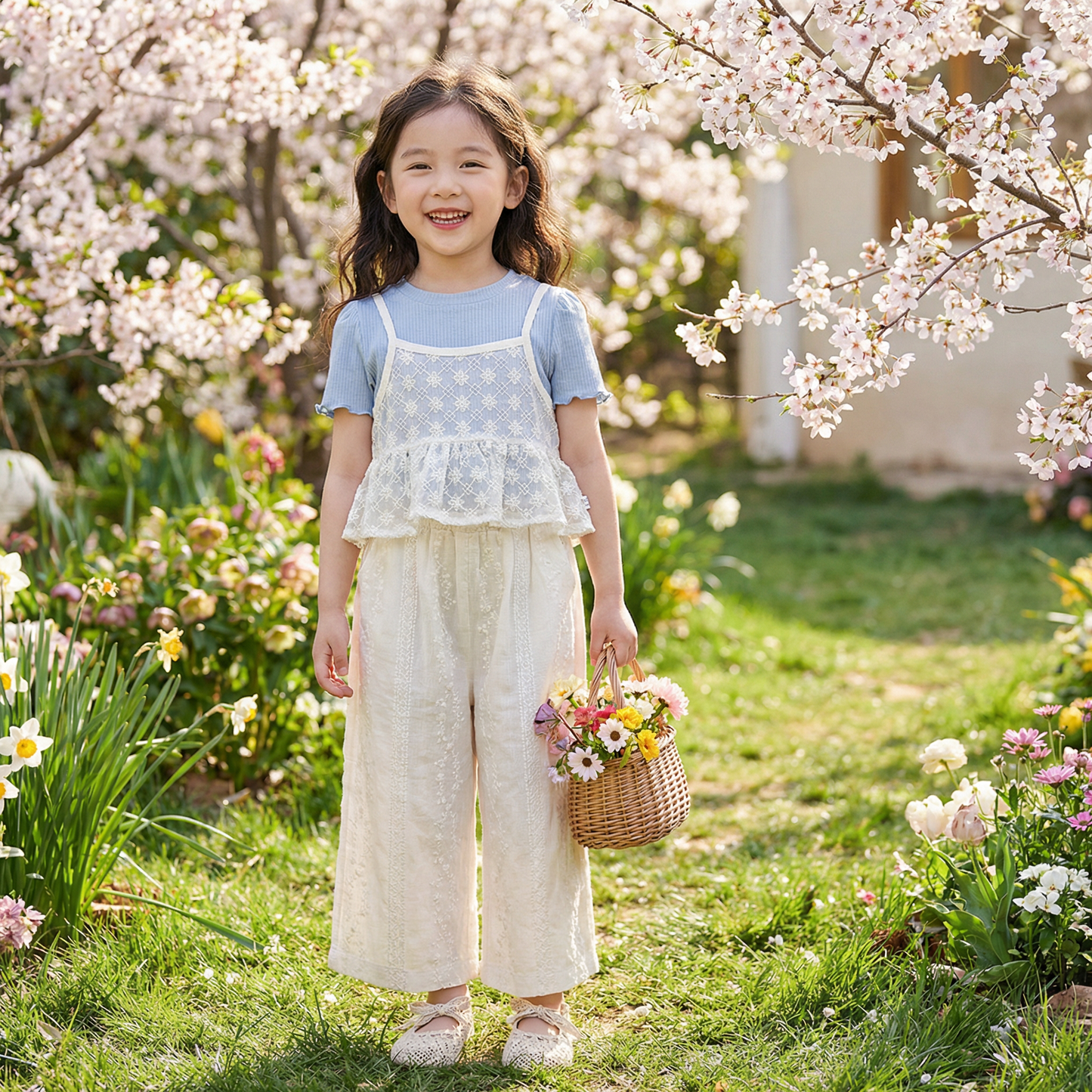 Süßes 3-teiliges Baby-Mädchen Set für Frühling & Sommer – Kurzarm Oberteil mit Spitze, Hose & Outfit