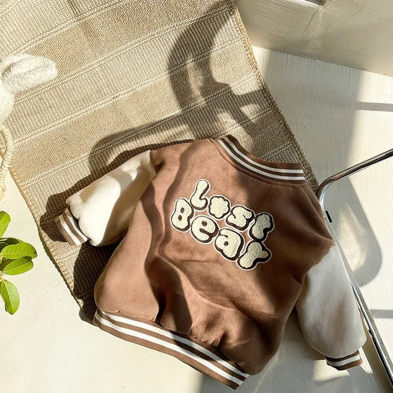 Warme Baseballjacke für Kleinkinder mit Teddy-Motiv