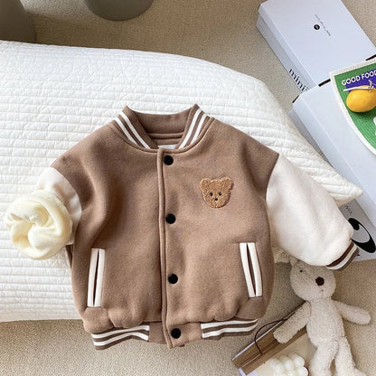 Warme Baseballjacke für Kleinkinder mit Teddy-Motiv
