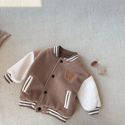 Warme Baseballjacke für Kleinkinder mit Teddy-Motiv