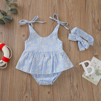 Sommerkleid & Haarband Set für Mädchen – Blumenmuster in Pastellfarben