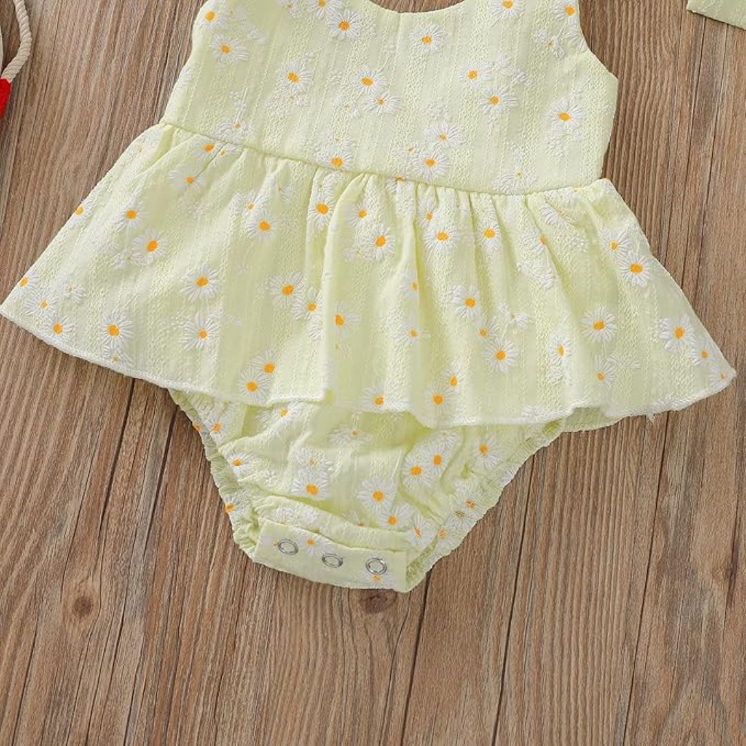 Sommerkleid & Haarband Set für Mädchen – Blumenmuster in Pastellfarben