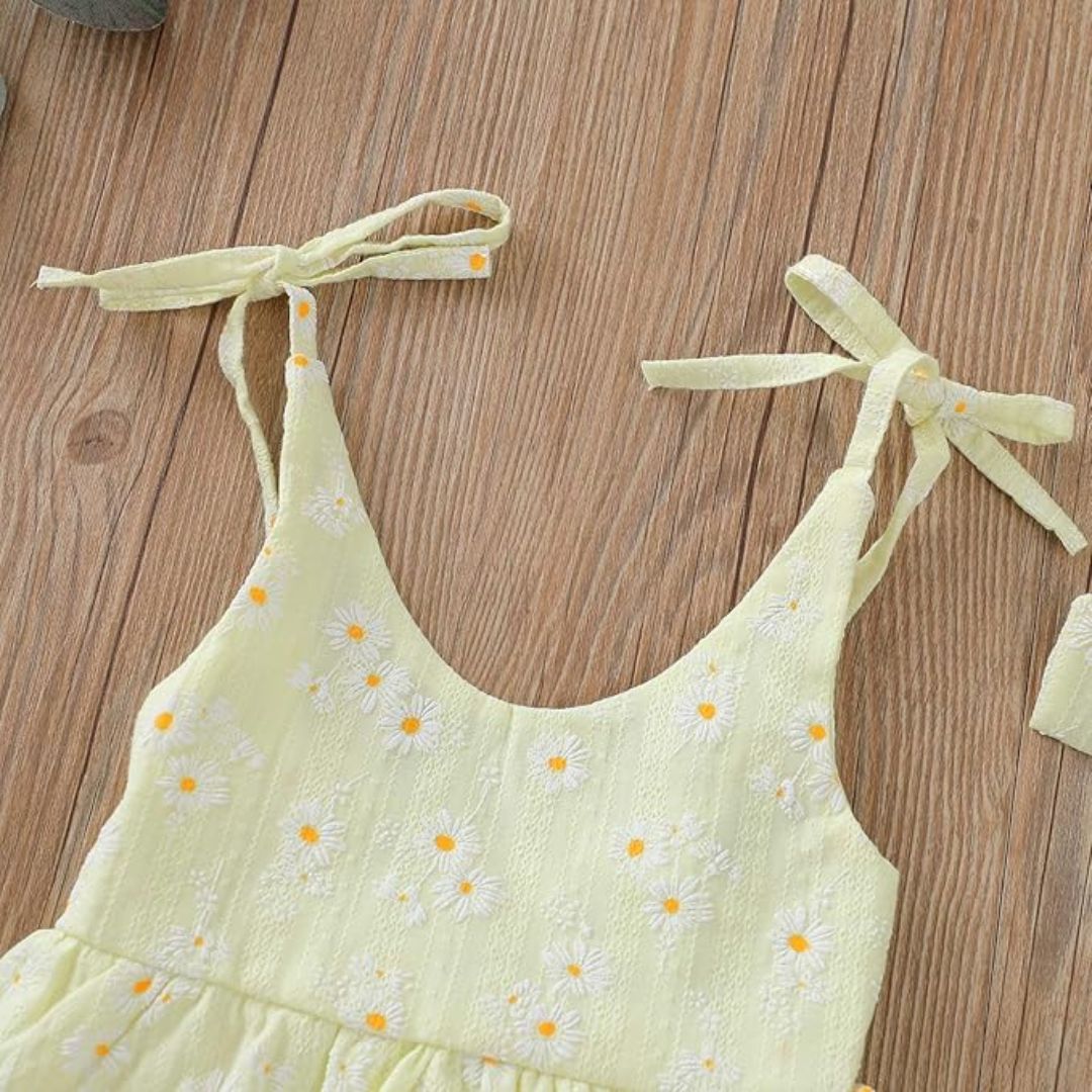 Sommerkleid & Haarband Set für Mädchen – Blumenmuster in Pastellfarben