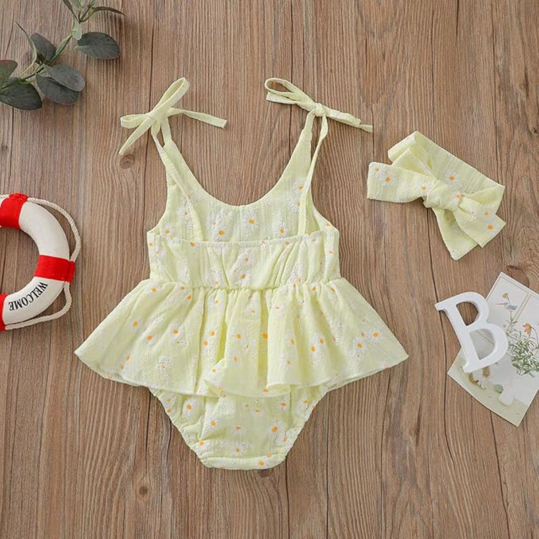 Sommerkleid & Haarband Set für Mädchen – Blumenmuster in Pastellfarben