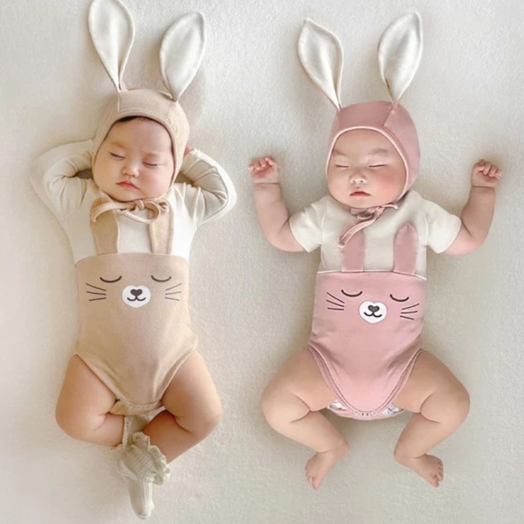 Süßes Baby-Hasen-Set Mit Ohren – Langärmliger Strampler
