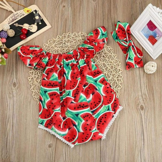 Mädchen Kleid im Wassermelone Design – Mit Passendem Haarband