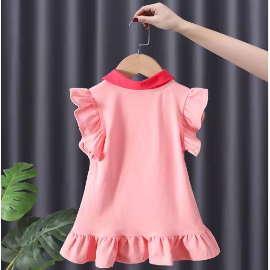 Sommerkleid für Mädchen – Süßes Kinderkleid mit Erdbeer-Stickerei und Rüschenärmeln