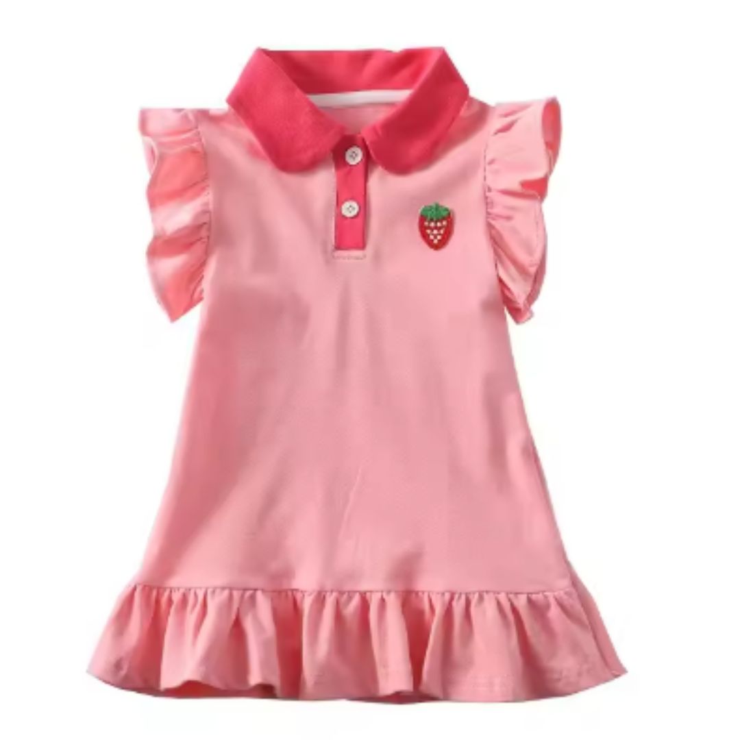 Sommerkleid für Mädchen – Süßes Kinderkleid mit Erdbeer-Stickerei und Rüschenärmeln