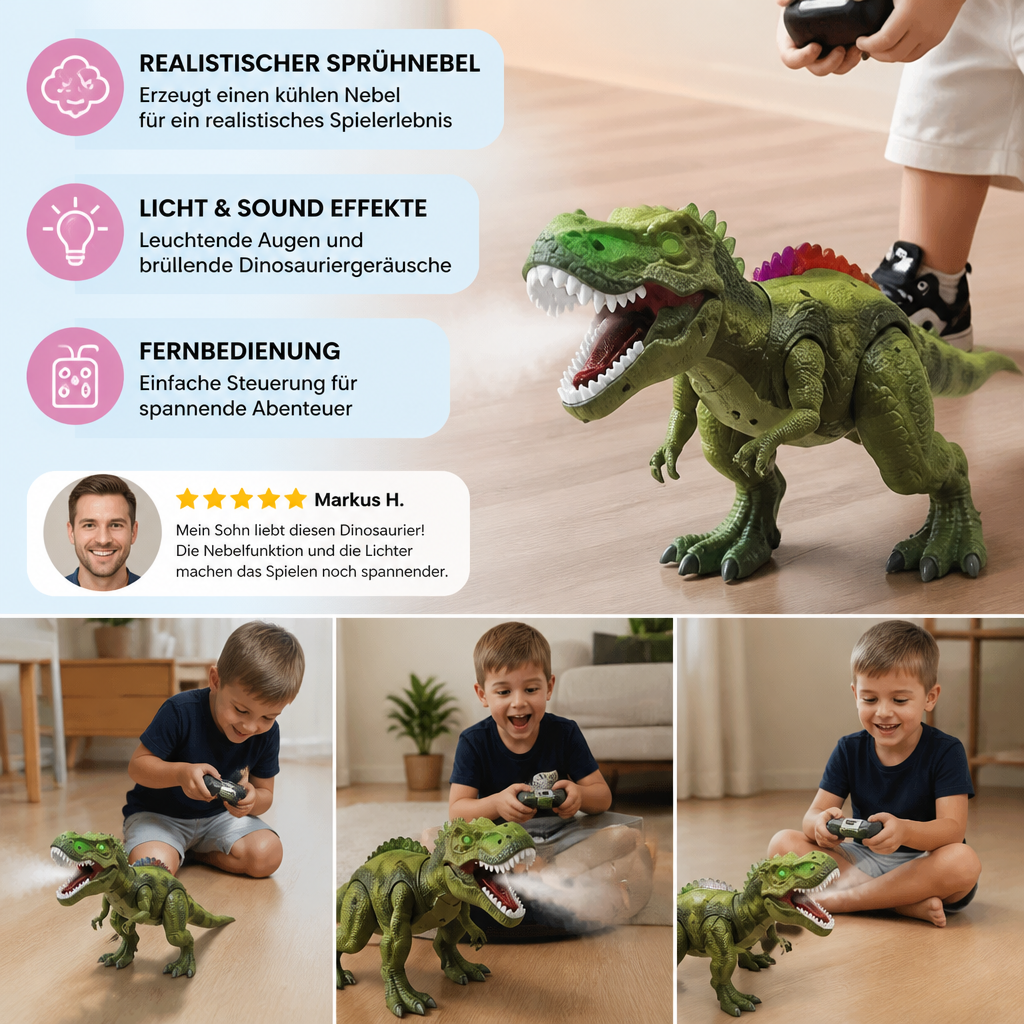 Ferngesteuerter laufender T-Rex – RC-Dinosaurier mit Sprühnebel, Licht & Sound