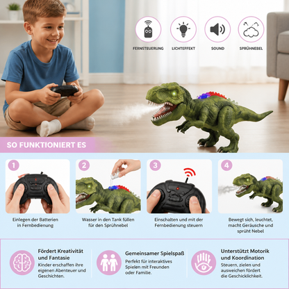 Ferngesteuerter laufender T-Rex – RC-Dinosaurier mit Sprühnebel, Licht & Sound