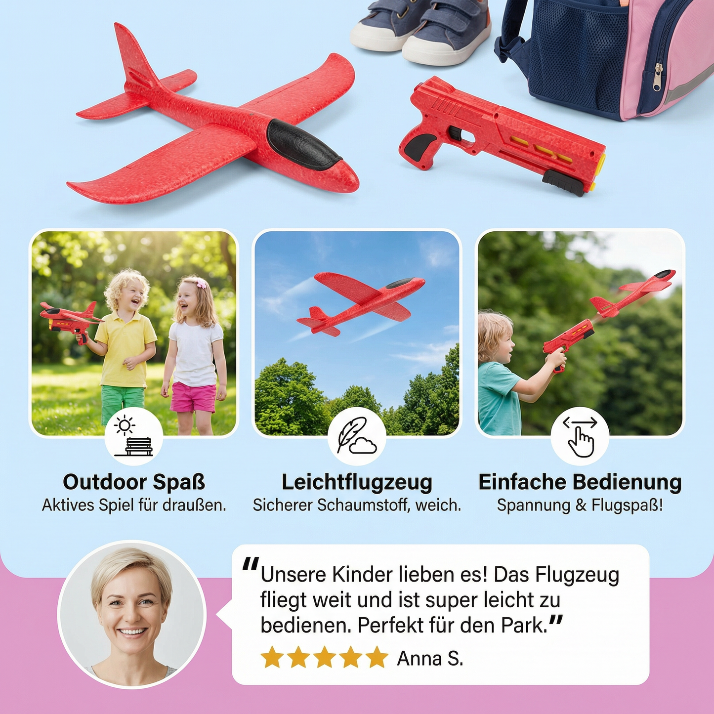 Schaumstoff Flugzeug Launcher für Kinder – Interaktives Flugspielzeug mit Abschussfunktion
