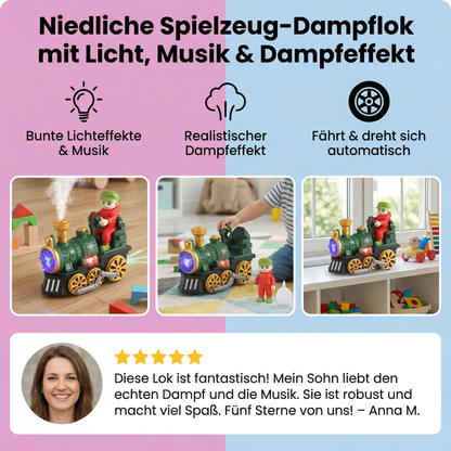 Niedliche Spielzeug-Dampflok mit Licht, Musik & Dampfeffekt