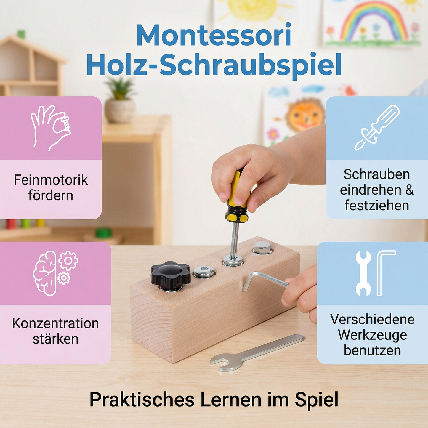 Montessori Holz-Schraubspiel – Feinmotorik & Konzentrationstraining für Kinder