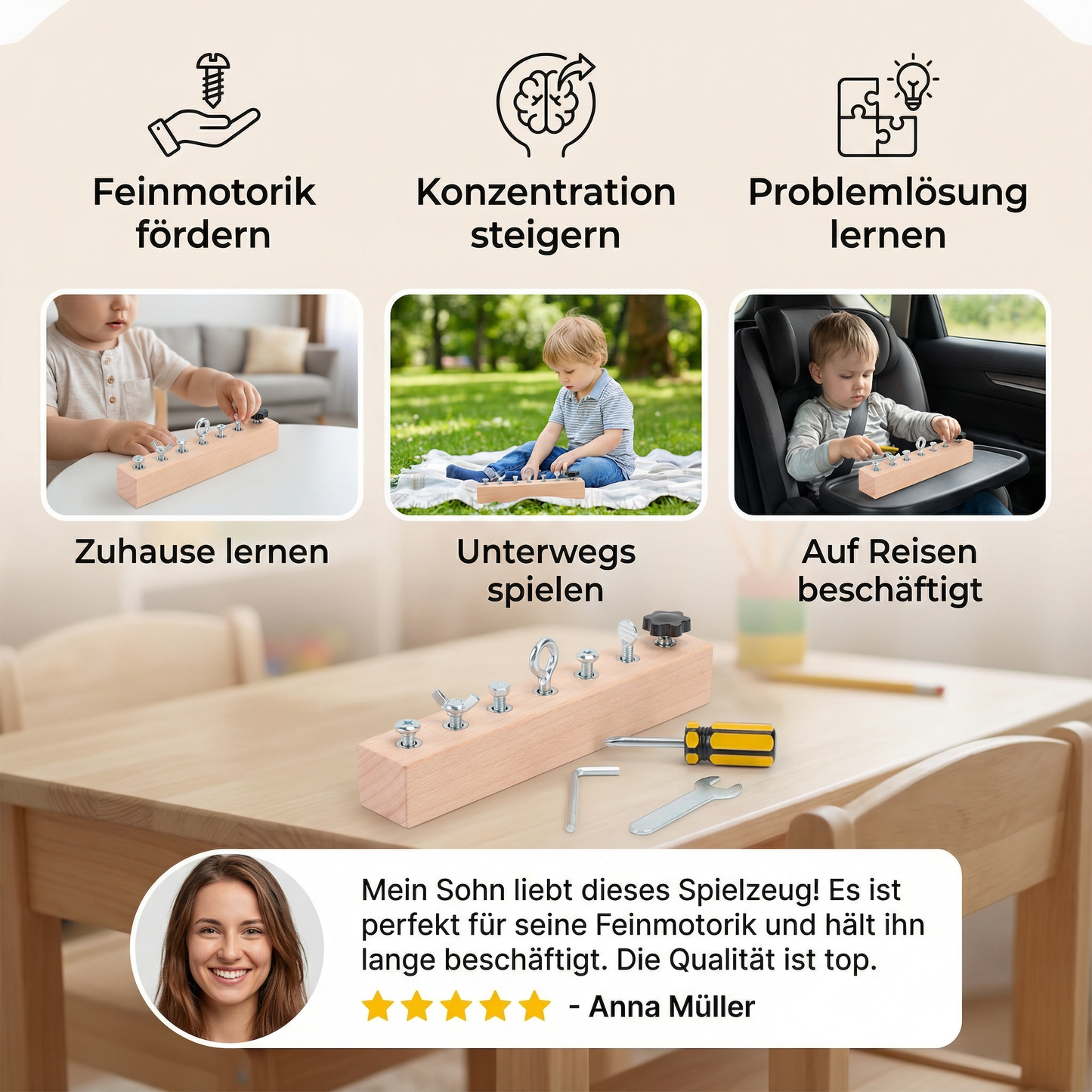 Montessori Holz-Schraubspiel – Feinmotorik & Konzentrationstraining für Kinder